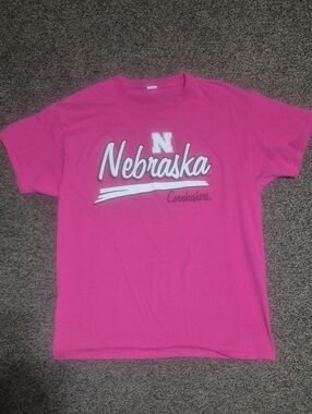 Nebraska Huskers Pink Script Short Sleeve Tee